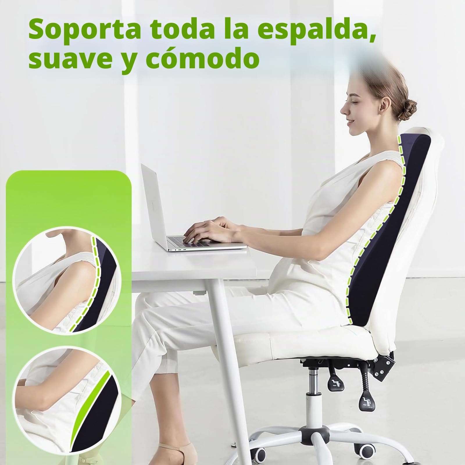 GOFORIT Cojín de espalda ergonómico para sillón reclinable y silla de columpio - 68 cm extra alto, suave cojín 2en1 para el cuello y la zona lumbar, antideslizante, funda lavable, para sofá y silla de