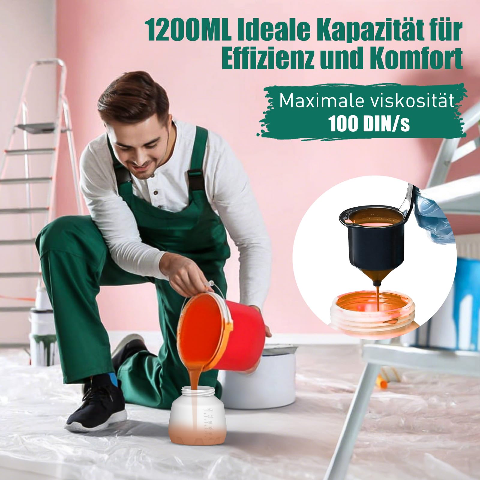 HYCHIKA 600W Farbsprühsystem, 1200ML HVLP Farbsprühgerät, 3 Sprühmuster, 4 Düsen und 2 Reinigungswerkzeuge, Verstellbarem Farbfluss Farbspritzpistole für Wand und Holz, Metalle