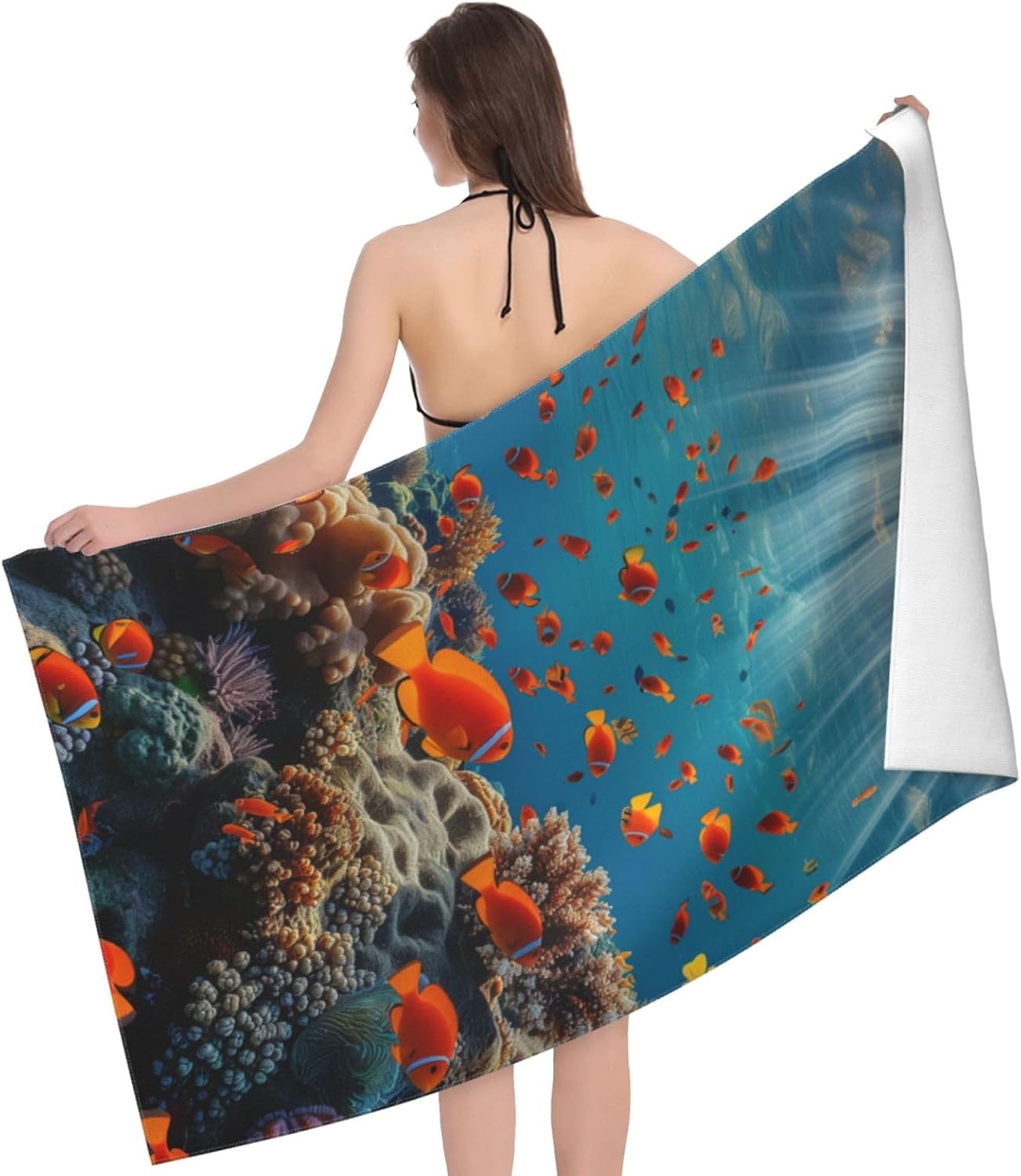 Ocean Fish Beach Towel Microfiber Sand Free Colorful Towels for Adults Kids Quick Dry Ultra Absorbent Super Soft Pool Travel Swim Bath Shower Towel 52”x 32”