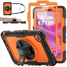 SEYMAC stock Tablet Case for Lenovo Tab One / K9 TB305FU 8.7 inch Drop-Proof Protection Cover with 360 Rotate Stand & Strap [Pen Holder] & Screen Protector 2025, Orange+Black