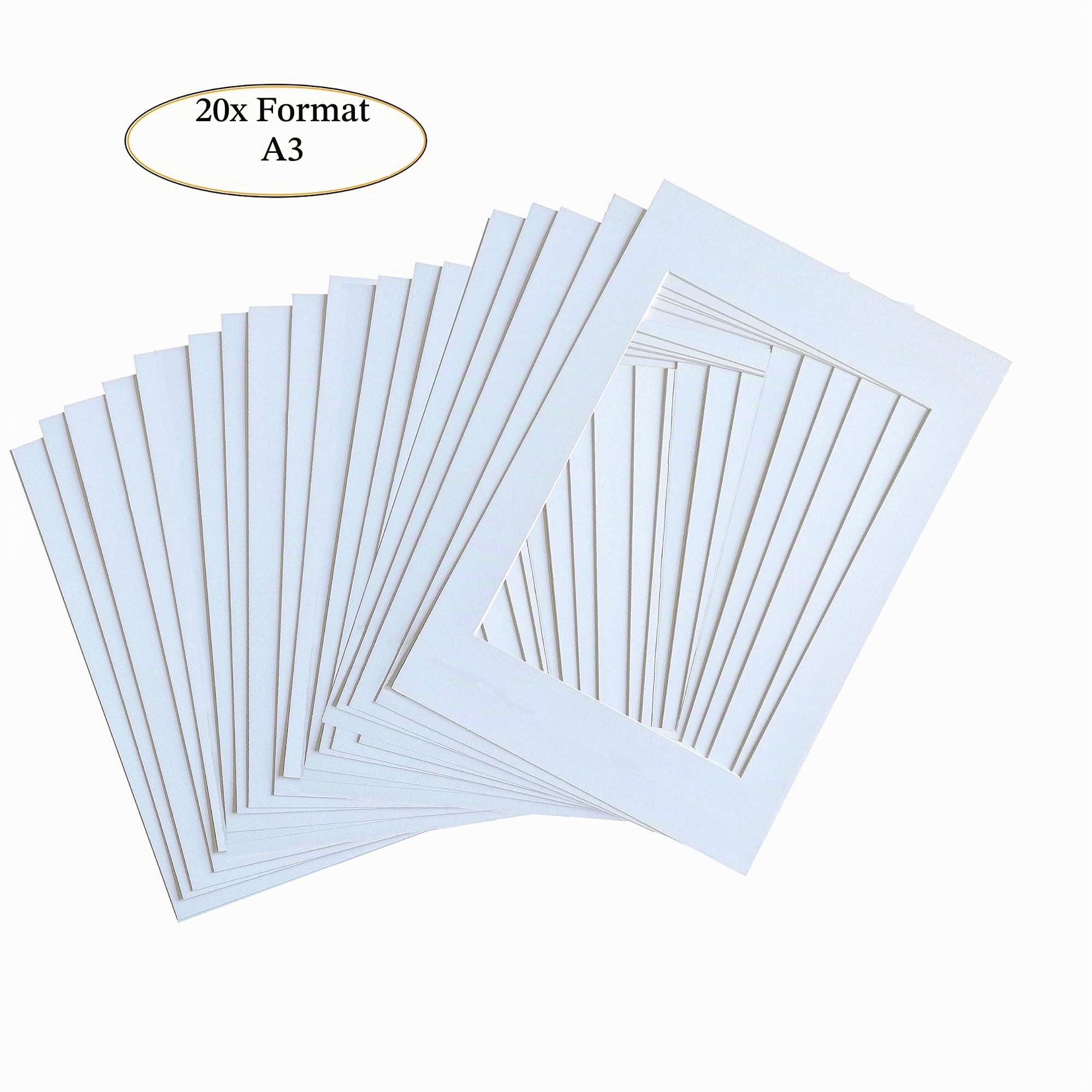 TUKA 20x Passe-Partout DIN A3, Ouverture A4 20,8x29,5cm, Blanc, 1 mm d'épaisseur Passepartout, Sans Acide Résistant au Vieillissement pour l'encadrement Photos Affiches Impressions d'art, TKD9100-A3
