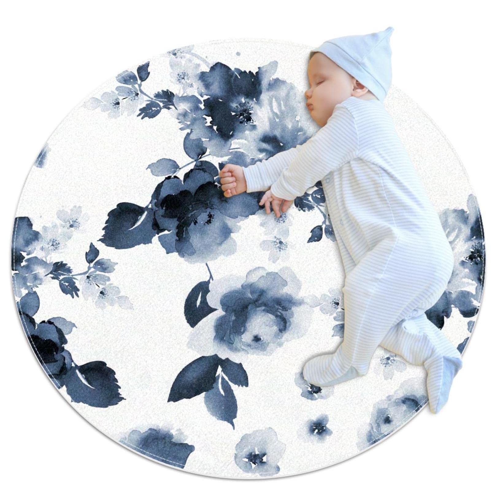 Tapis rond pour enfants antidérapant et lavable motif citron aquarelle