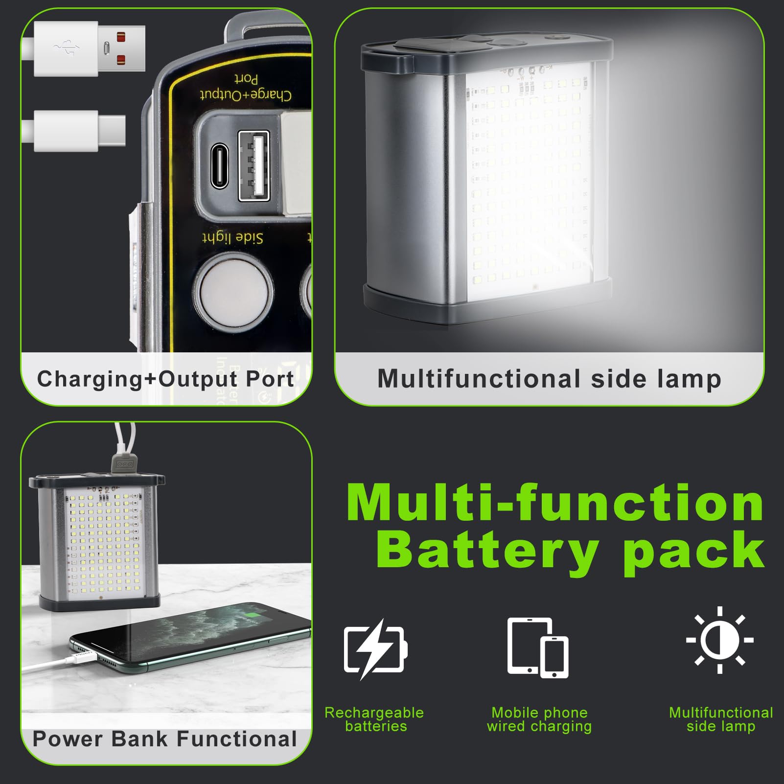 LED-Stirnlampe, 40 W, hohe Lumen, wiederaufladbar, 20.000 mAh, ultrahell, wasserdicht, mit Gehäuse aus Aluminiumlegierung und Seitenlicht, ideal für Camping, Wandern, Jagd, Angeln, Notfall