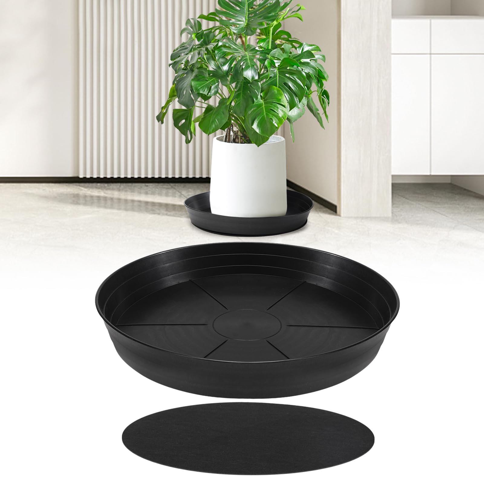Acostop 16 Inch Plant Saucer with Felt Pad, Large Deep Plant Tray, High Duty PP Sturdy Durable Plant Drip Trays for Indoor Outdoor Potted Plants
