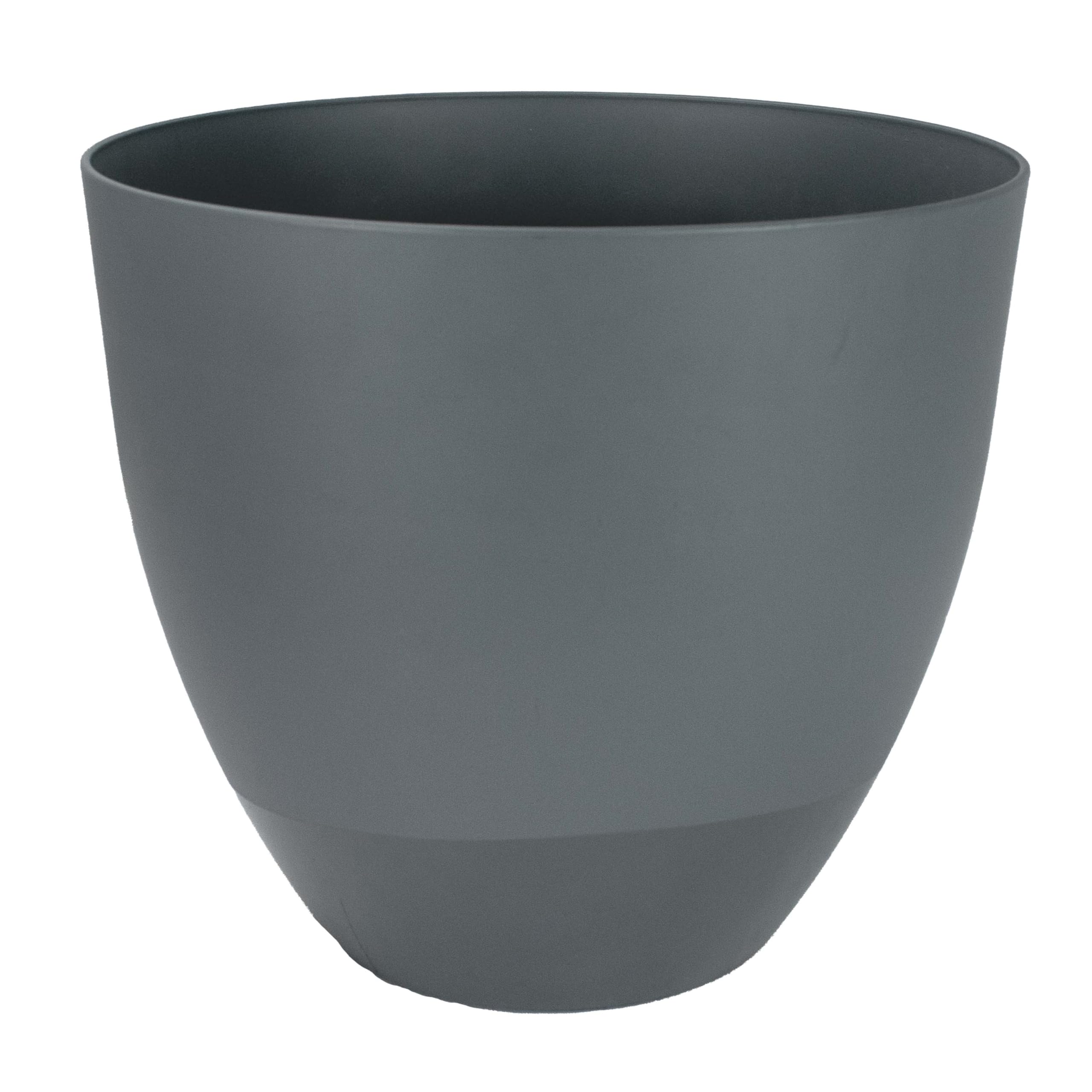 ( pack of 2 ) The HC Companies 11.5 Inch Topanga Decorative Round Planter - Lightweight Premium Resin Plant Pot with a Ceramic Look for Indoor Outdoor Use, Slate Blue Swoop