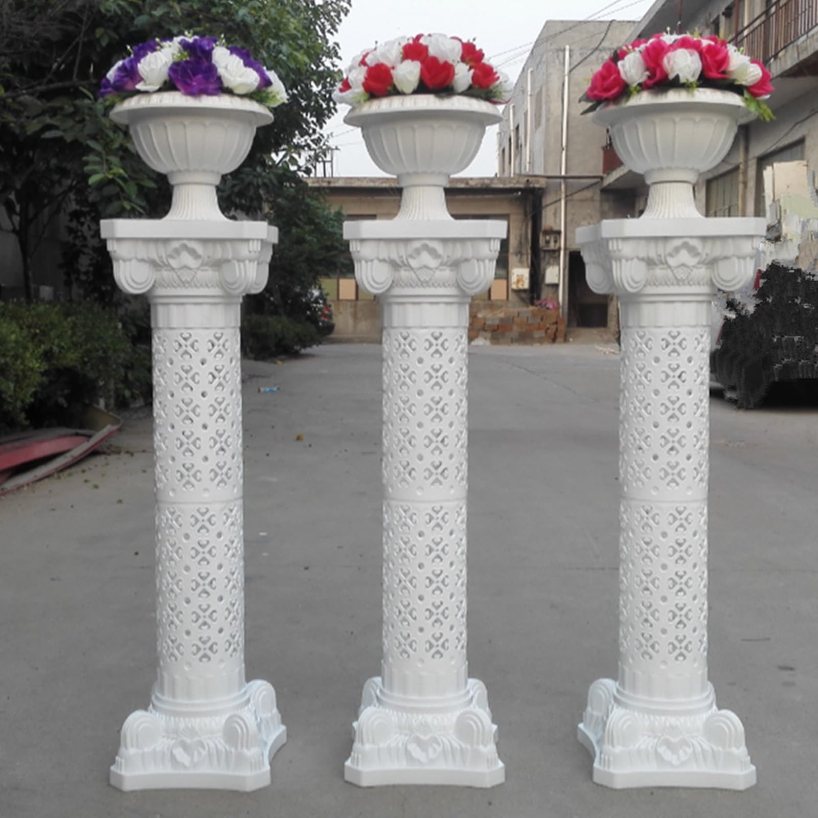 Supvox Römische Hochzeitssäule aus Kunststoff Hohle Dekosäule mit Blumenständer Wetterfeste Tischdeko für Hochzeitsfeier und Wegweiser Zufälliger Stil