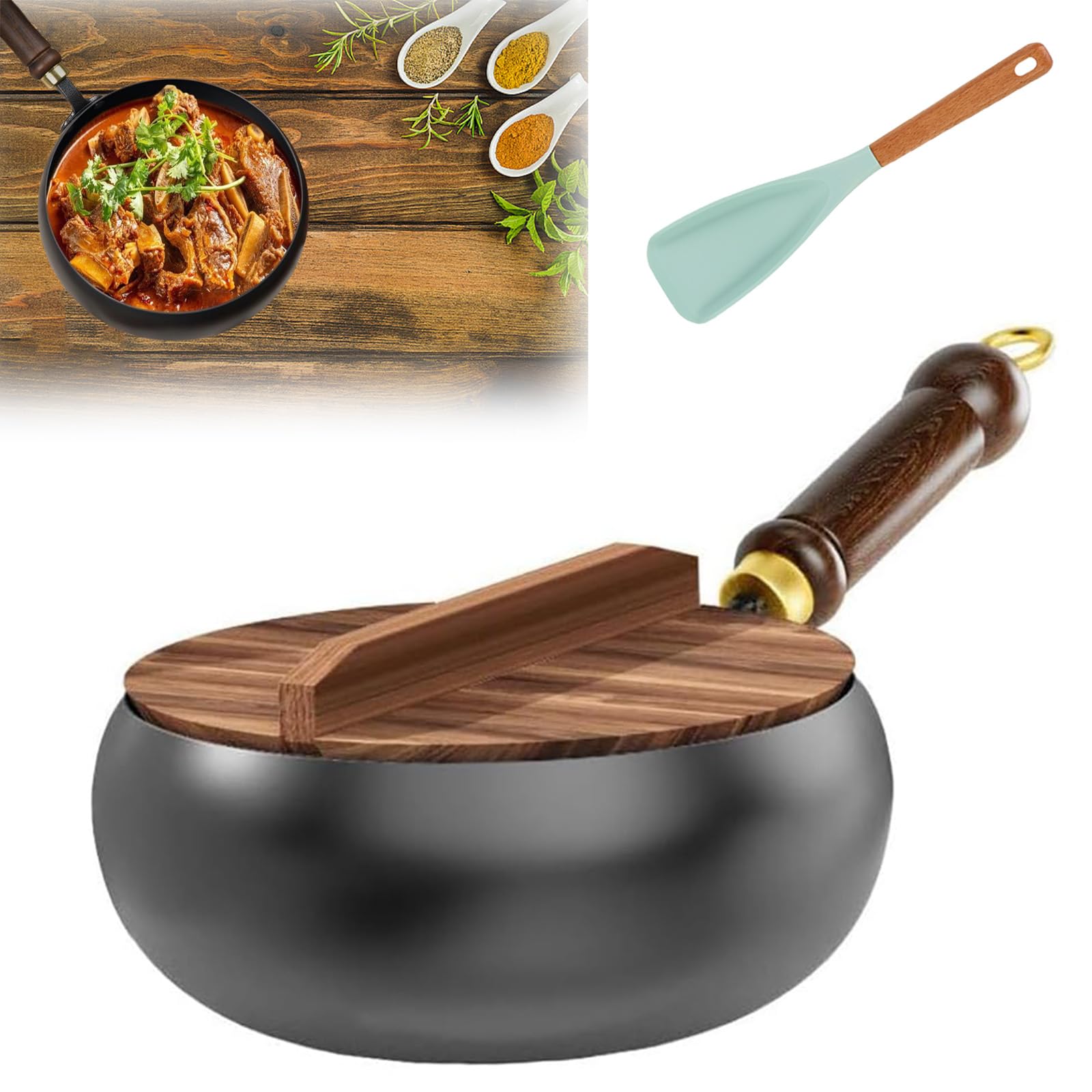 Cocotte en fonte avec couvercle en bois pour mijotage haute température