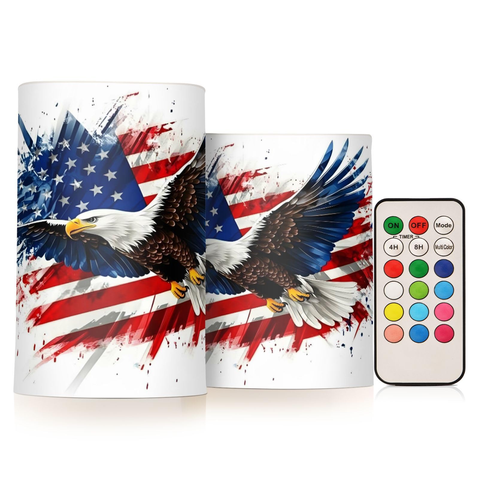 ALAZA Hawk Flying and Patriotic American Flag Flickering Flameless Candles Battery Operated with Remote Timer,Tea Light Candles LED Pillar Votive Candles Set of 2 for Outdoor Indoor Decorations