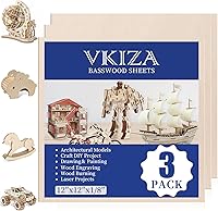 VKIZA 3 Pack 1/8" Basswood Sheets 12x12 Inch - 3mm Premium Plywood for Laser Cutting, Engraving, Crafts & Architectural Models