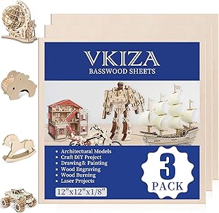 3 Pack Basswood Sheets 1/8"x12"x12", 3mm Basswood for Laser Cutting and Engraving,Thin Plywood Board Unfinished Wood for Crafts, DIY Ornaments and Architectural Model, Wood Burning.