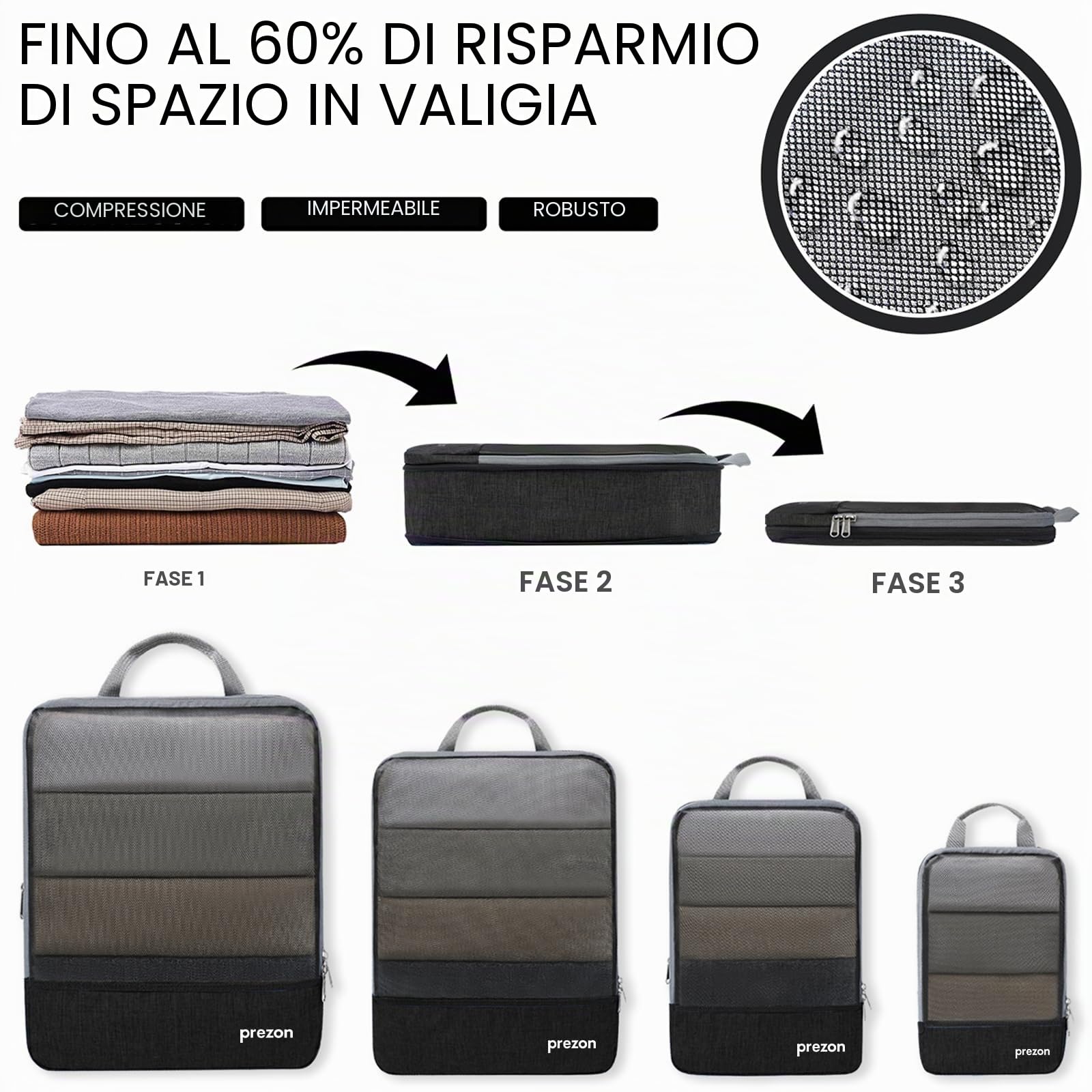 Cubi da viaggio compressibili, set di 4 organizer per valigie, organizer estensibile per valigie, organizer per valigie, cubi da viaggio per viaggi o per riporre oggetti a casa, Nero