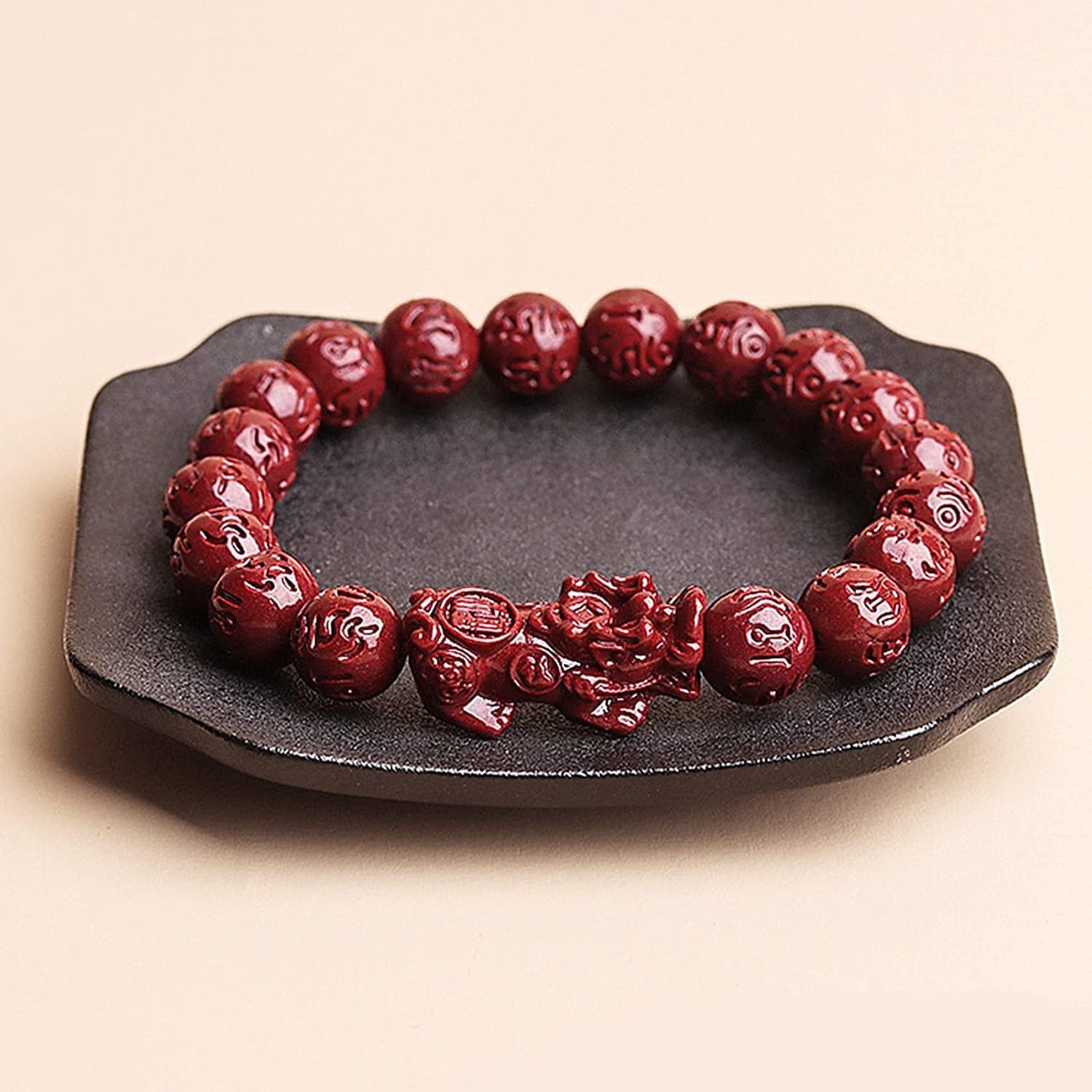 Pulsera Pulsera de Piedra Natural Cinabrio Pulsera Pixiu Pulsera for Mujeres Hombres Feng Shui Pulsera Amuleto Riqueza Prosperidad Buena Suerte Pulsera 10 mm Chakra Piedra Cuentas Talismán Pulsera