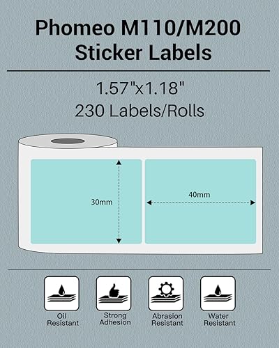 Miniatura 2 de Phomemo Etiqueta adhesiva M110M221M220M120M200M110S, etiqueta térmica, negro sobre verde, 1.57 x 1.18 pulgadas (1.575 x 1.181 in) para pequeñas