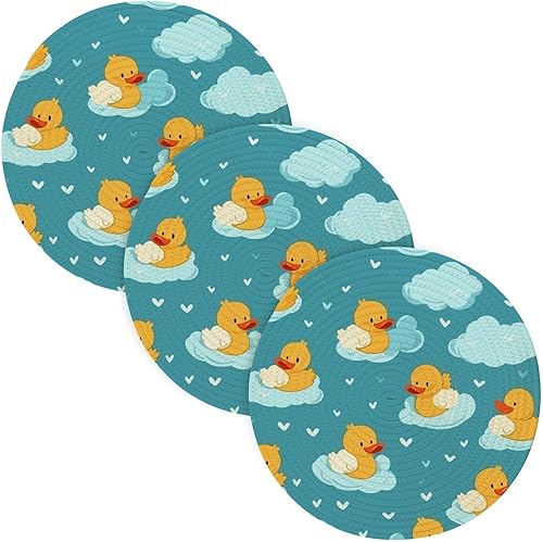 3 Pcs Extra Large Trivet Blue Green Ducks Clouds for Hot Pots and Pans 15in Cotton Thread Weave Heat Resistant Hotpads for Microwave Stove