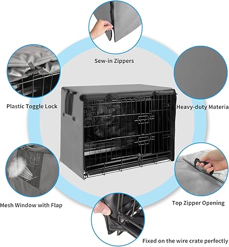 Miniatura 5 de Funda para jaula de perro de 42 pulgadas, funda grande XL para perros grandes, jaula de alambre para perros con 1, 2 y 3 puertas, tela Oxford 600D