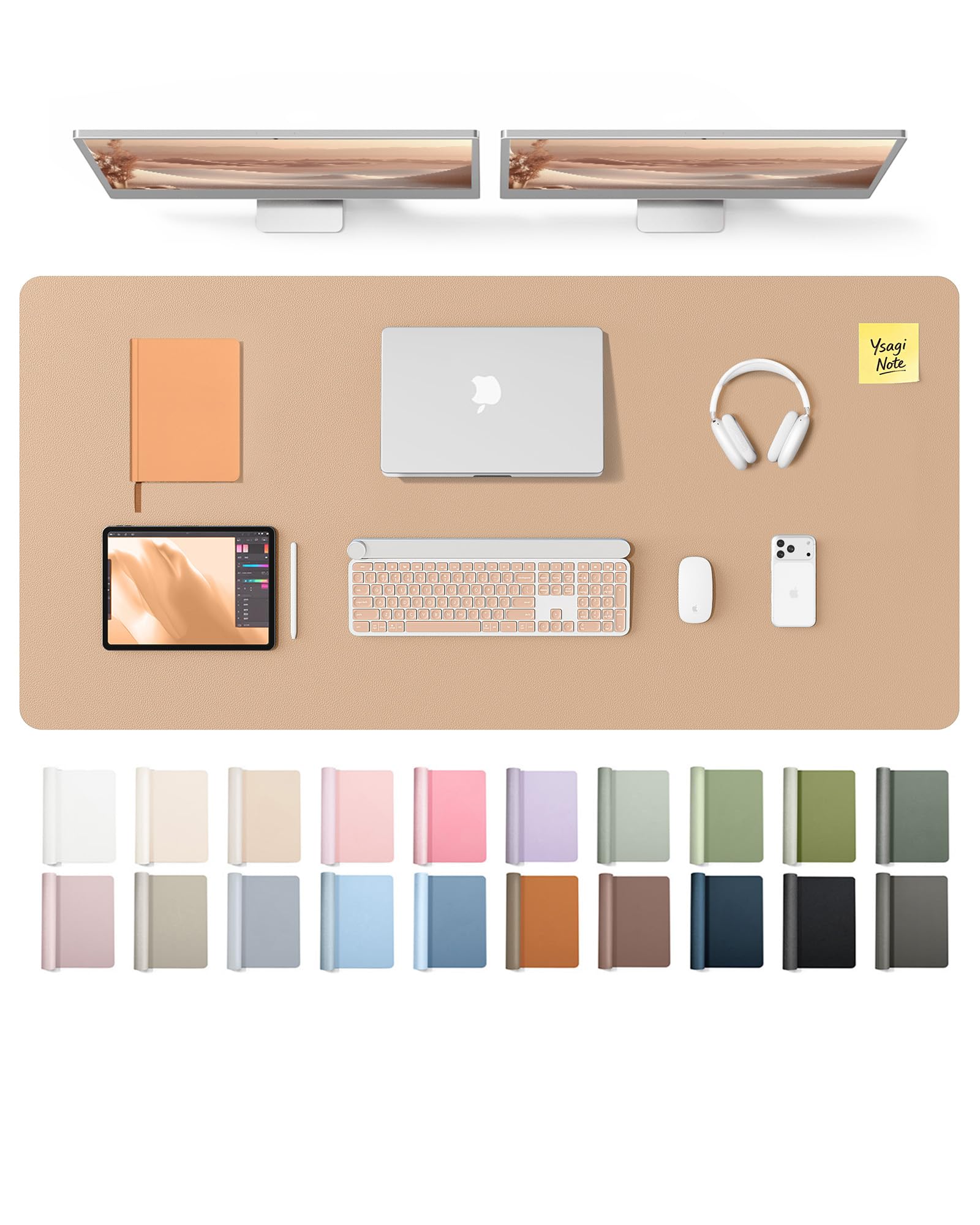 YSAGi Leather Desk Pad Protector, Office Desk Mat, Large Mouse Pad, Non-Slip PU Leather Desk Blotter, Laptop Desk Pad, Waterproof Desk Writing Pad for Office and Home (Latte,55" x 24")