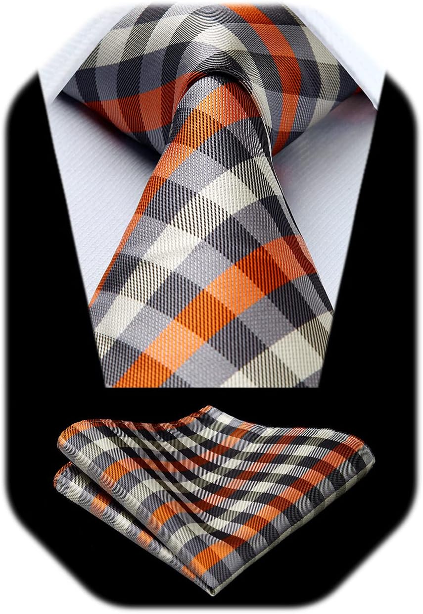 HISDERN Plaid Checkered Tie Handkerchief Woven Classic Formal Men's Necktie & Pocket Square Set