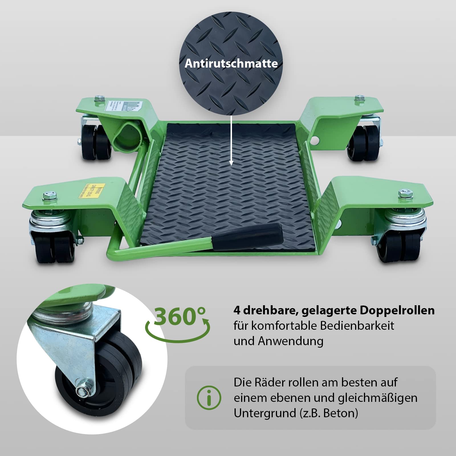 TRUTZHOLM Rangierhilfe Rangierschiene Rangierplatte Parkhilfe für das Motorrad bis 250kg flexibel um 360° schwenkbar grün