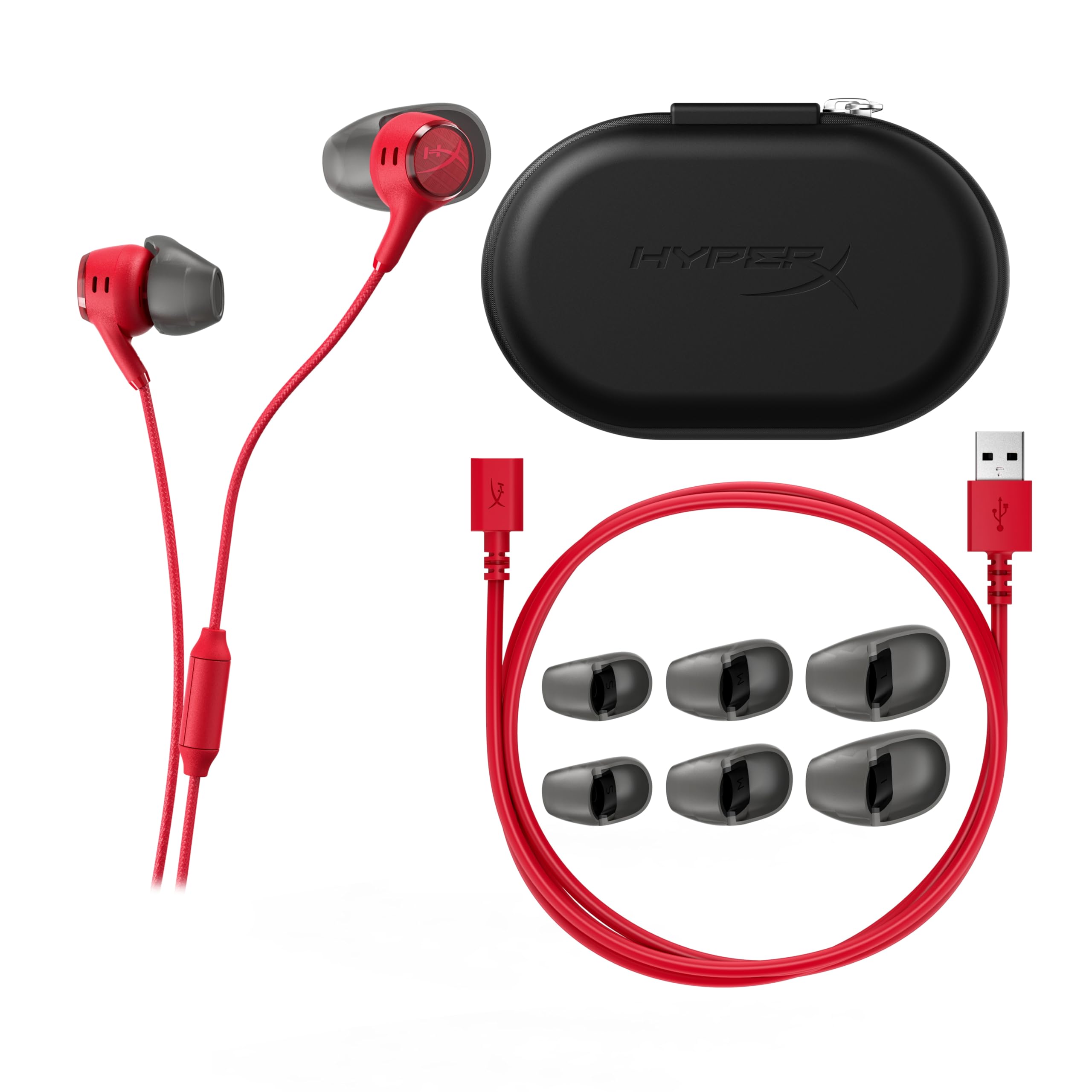 HyperX Cloud Earbuds III S, Auricolari USB cablate, Rosso | Multipiattaforma, audio surround, gommini in 4 misure, microfono con cancellazione del rumore