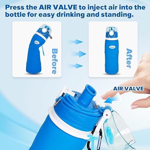Miniatura 4 de Kemier - Botellas de agua plegables de silicona de 750 ml, grado médico, sin BPA, botella de agua para viajes, se pueden enrollar, 26 onzas, a