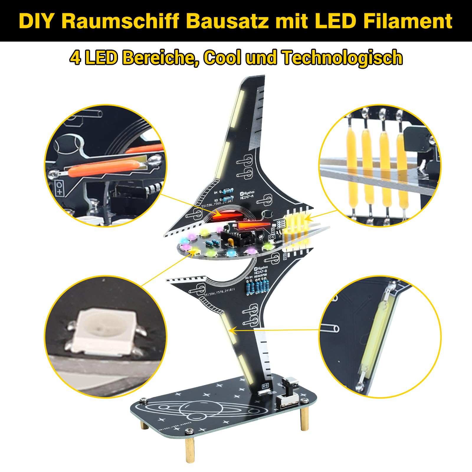 Löt Bausatz, Raumschiff Styling RGB LED Licht Löten Übungssatz + Levitator Lötbausatz, DIY Ultraschall Schwebekit, Elektronik Lötprojekt mit Akustischem Stehwellenregler