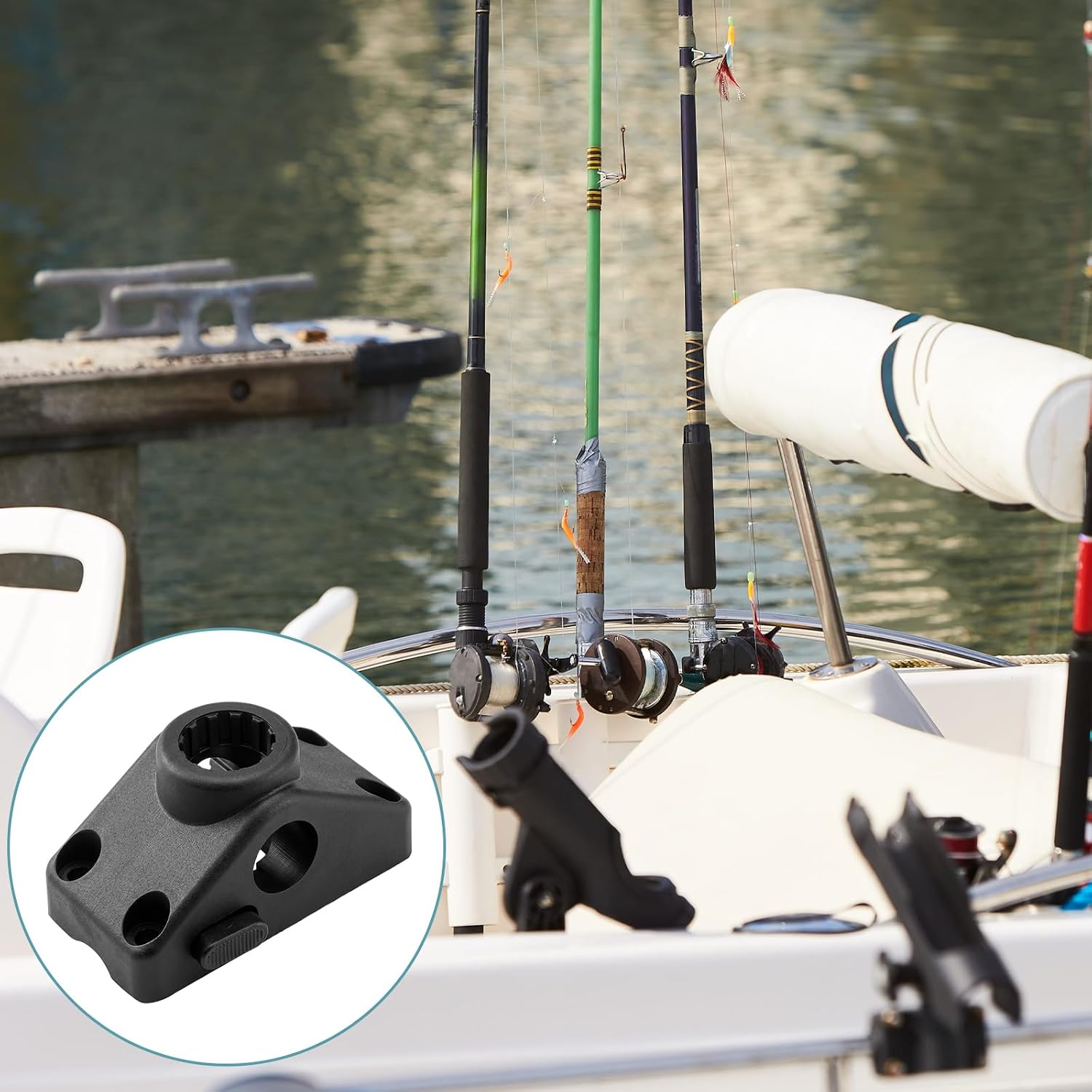 4 Pack Locking Side Deck Mounting Bracket Boat Fishing Rod Holder Mounting Bracket Kayak Fishing Rod Pole Holder Compatible with Post Mount Holders