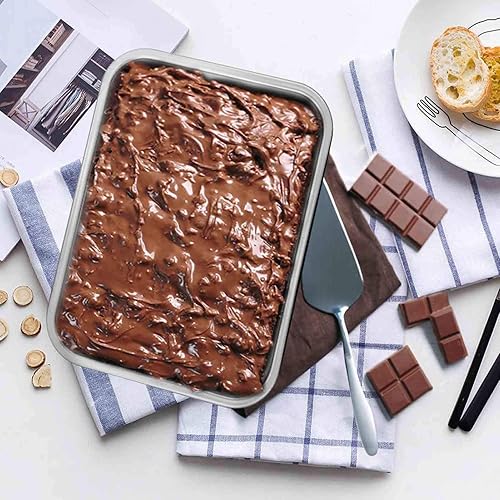 Miniatura 6 de TeamFar Sartén para lasaña, molde rectangular para tartas, plato para hornear brownies, acero inoxidable, 12.75 x 10 x 3.2 pulgadas, resistente y
