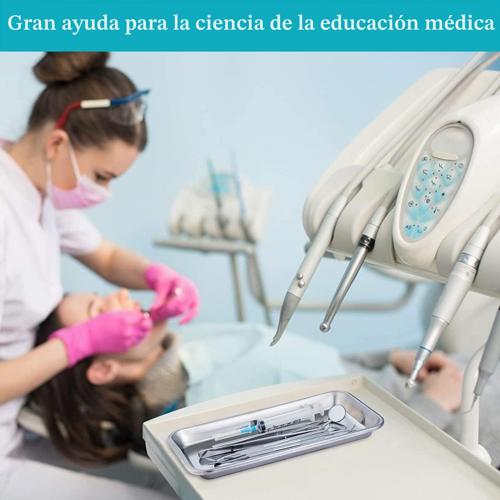 Bandeja Médica Rectangular de Acero Inoxidable 22.5x12x2cm para Instrumentos Dentales y Laboratorio