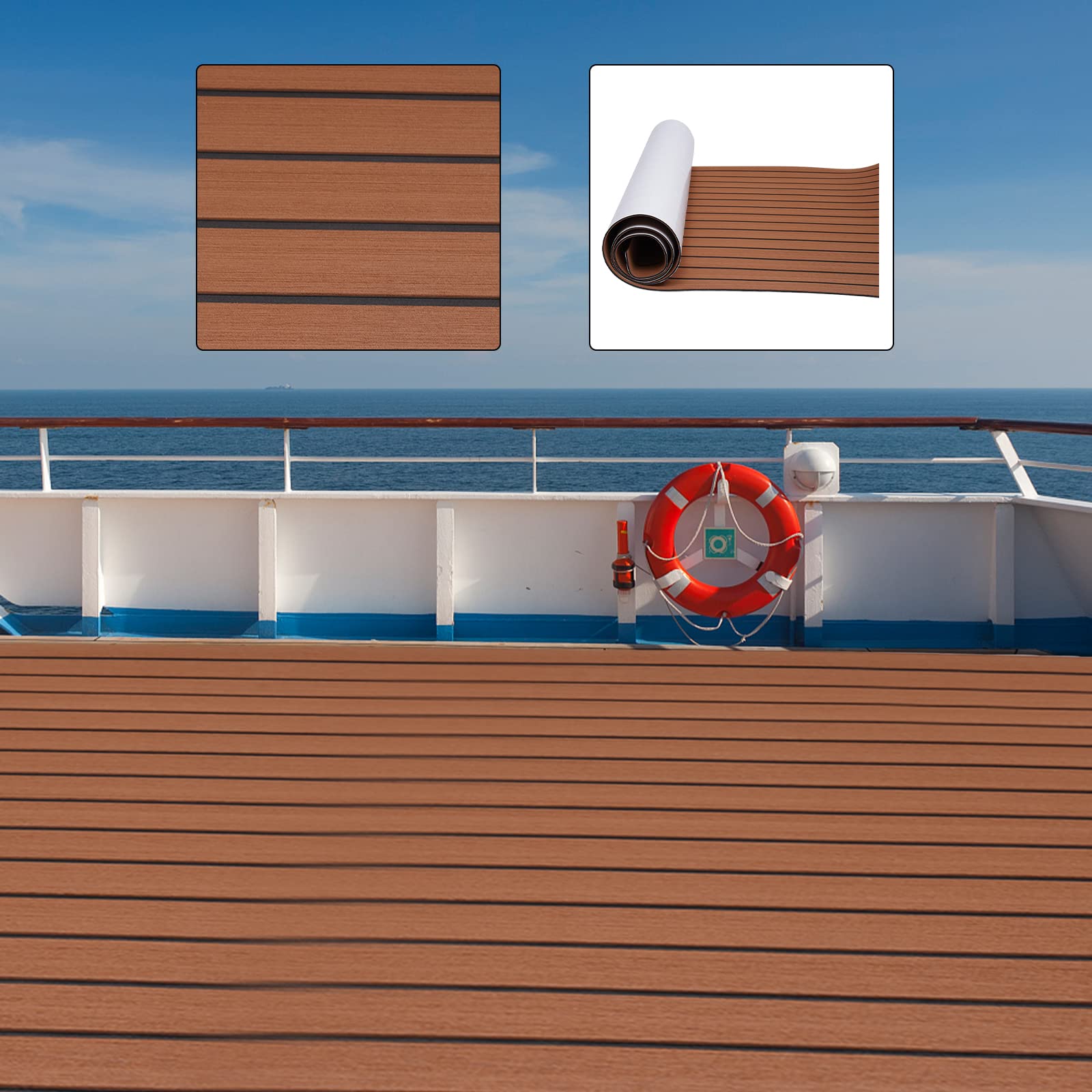 Tappetino in schiuma per yacht e barche, tappetino in schiuma BoatFloor Decking Pad in legno di teak antiscivolo, autoadesivo, in EVA, teak EVA, 269 x 89 cm, marrone con strisce nere