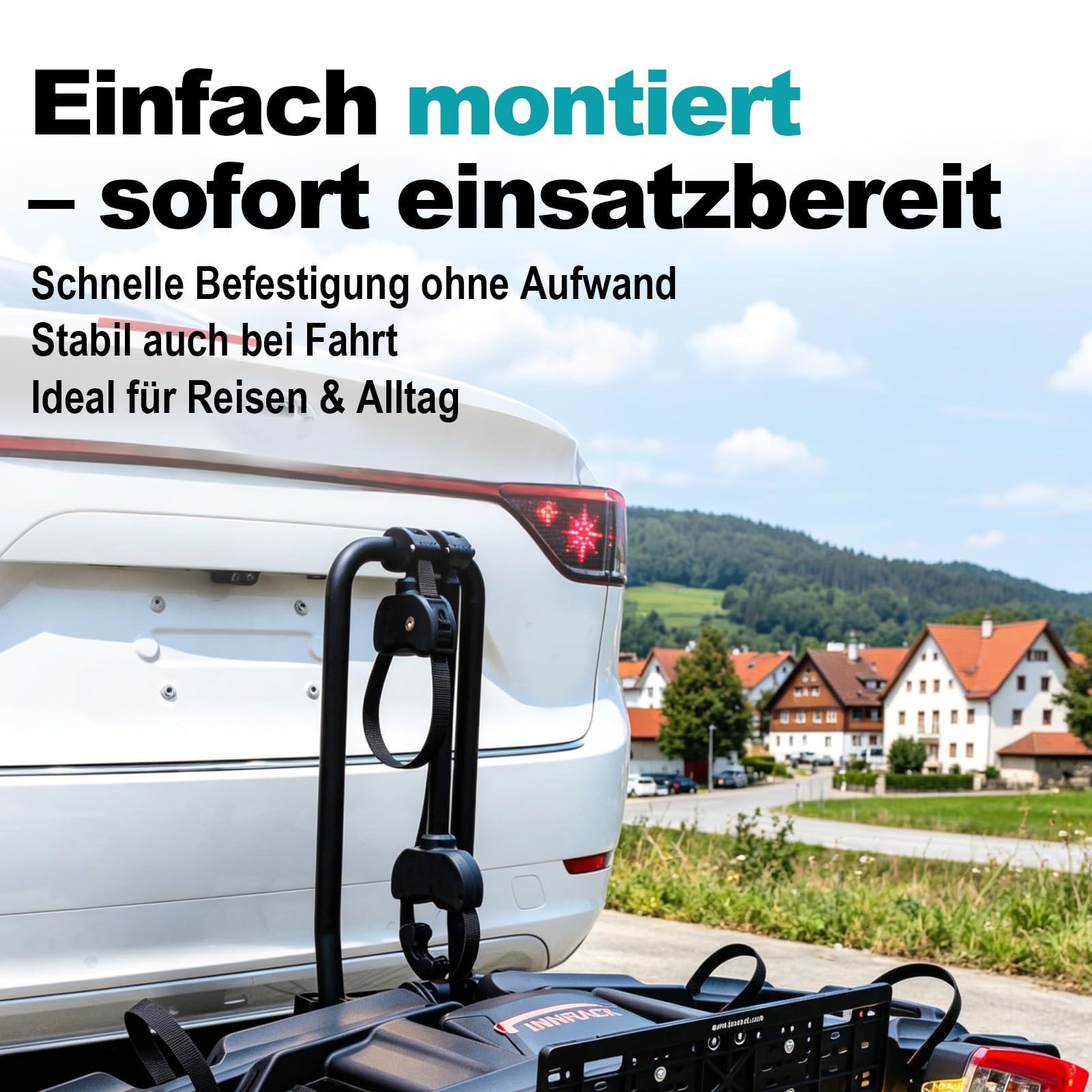 Fahrradträger Set mit Ratschenriemen, Rahmenhalter Ø25+30mm für Fahrrad/Ebike,Verstellbare Ratschenriemen-Befestigung, abnehmbar (Schwarz/Rot)