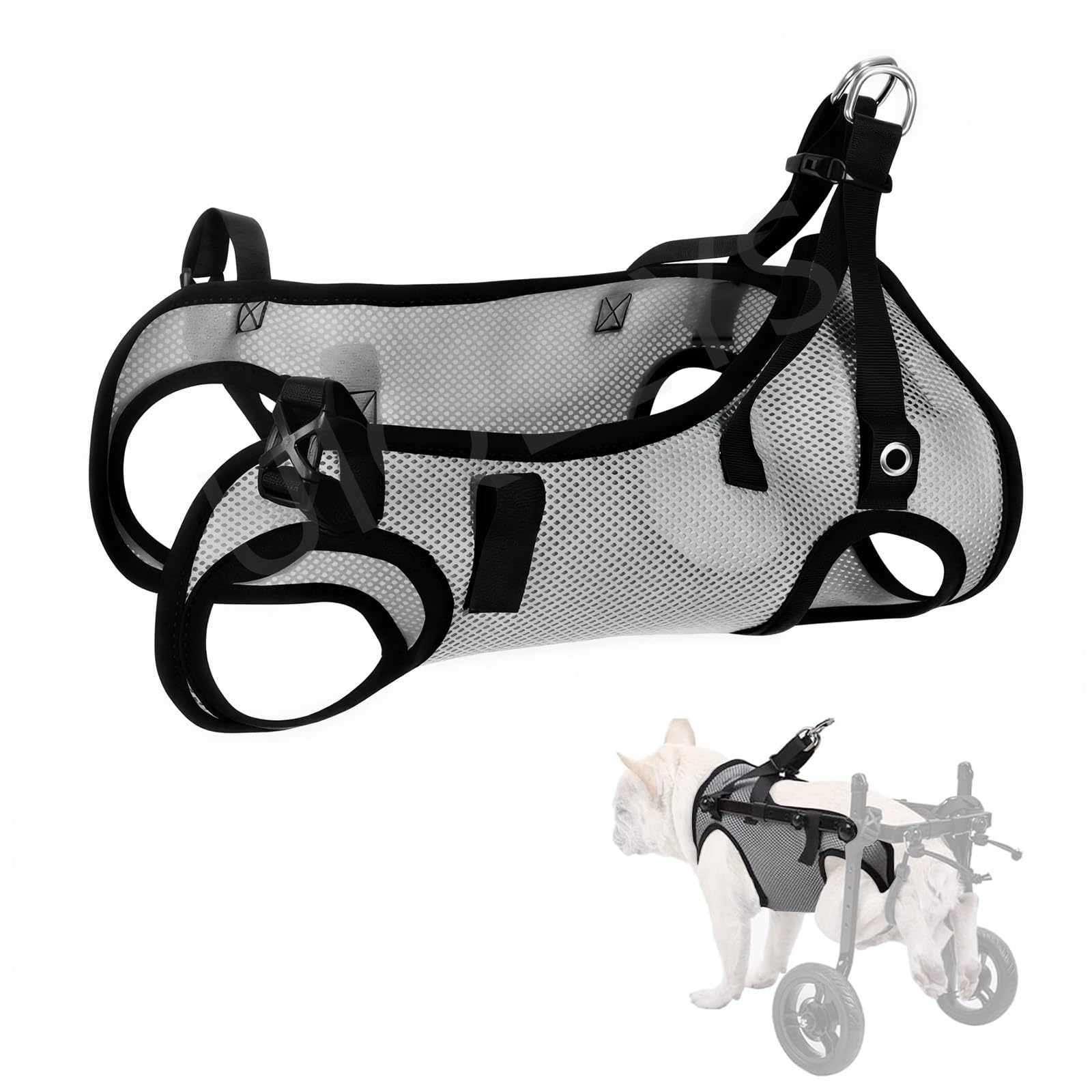 UIQELYS Small Dog Wheelchairs Replacement Harness Vest for Hind Legs Mobility, Breathable Mesh Support Strap for Injured, Disabled & Elderly Dogs, Soft Underbelly Protection, Adjustable Fit (Grey, B)