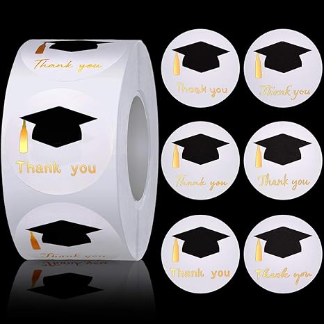Dianelhall 600 Pieces Graduation Thank You Labels Stickers Foil Graduation Stickers Round Adhesive Holographic Stickers Envelope Seal Classroom ...