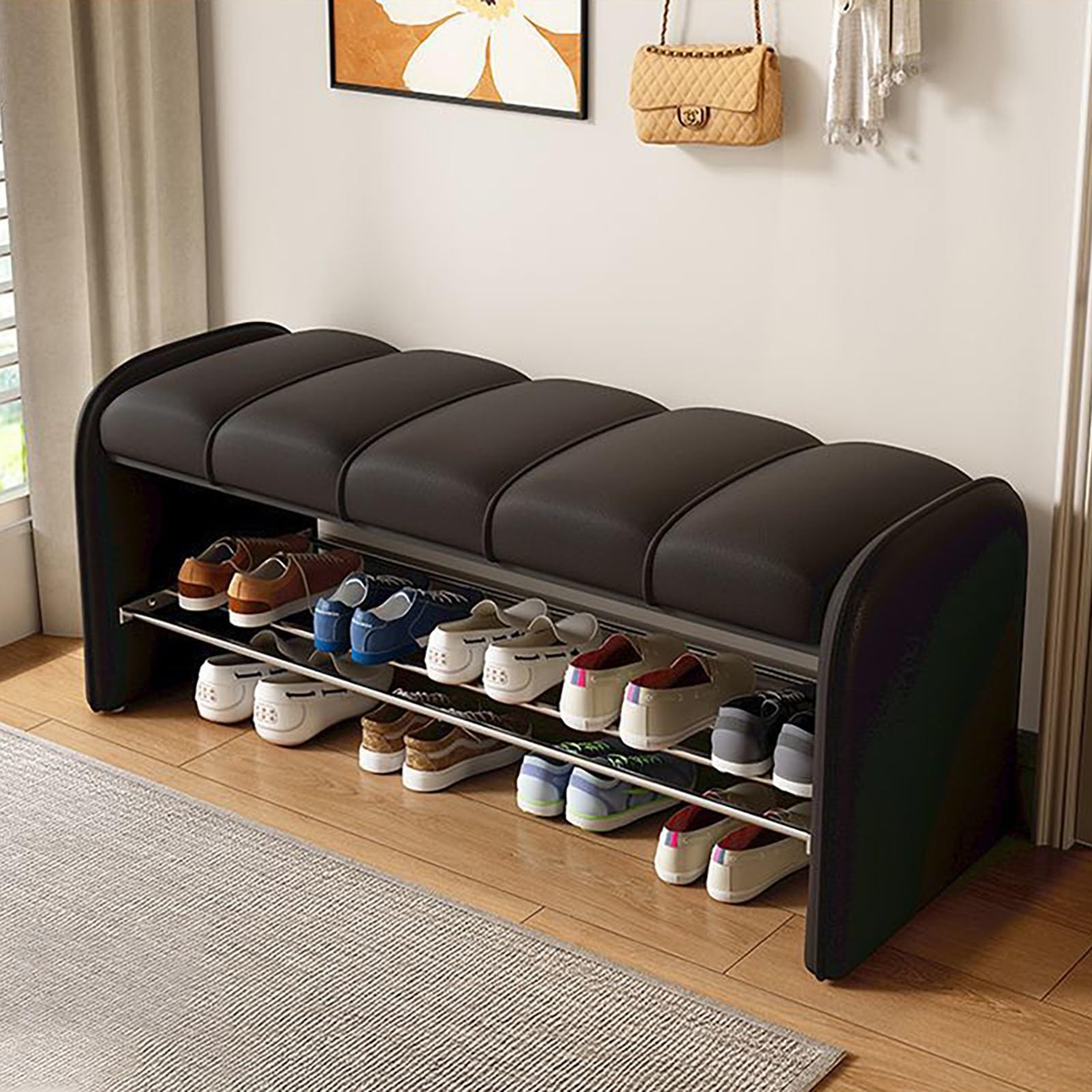 Mondeer Schuhbank Mit Sitzfläche - 60x30x50cm Schwarz | Industriestil Für Flur