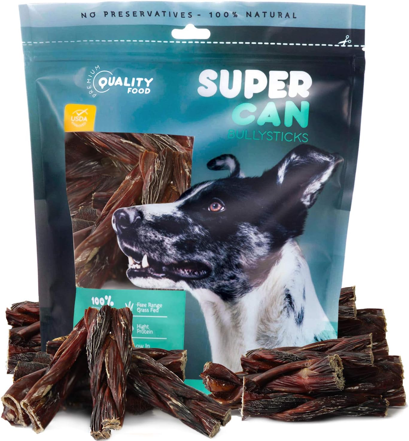 SUPER CAN BULLYSTICKS 6” Braided Gullet Sticks for Dogs [10Pack] 100