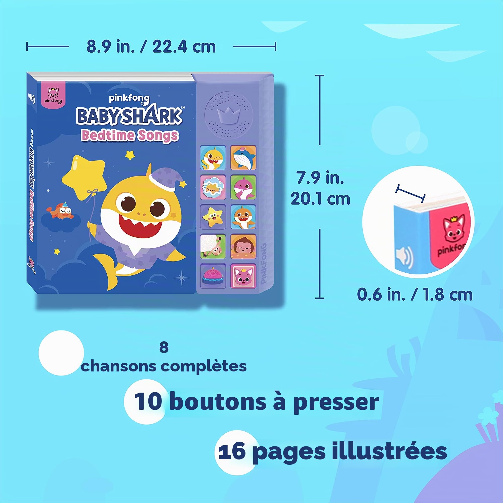 Baby Shark Livre sonore à 10 boutons pour enfants, livres d'apprentissage interactifs pour tout-petits, jouets d'apprentissage et d'éducation, cadeaux pour bébés requins pour enfants