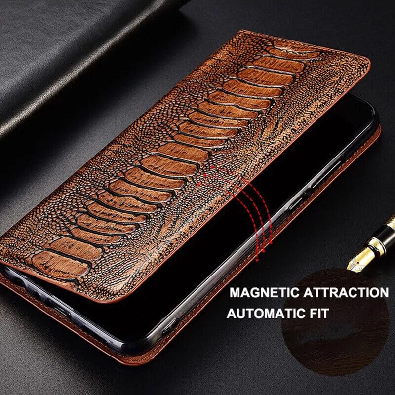 Portefeuille en cuir véritable iPhone 15 étui marron à clapet