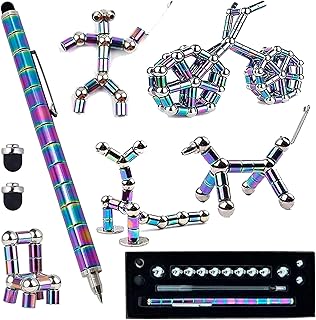 Fidget Pen Decompression Magnetic Metal Pen, Toy Pen Relieving Stress Build Various of Shapes, Strato Pen Multifunctional Deformable Magnet Writing Pen Polar Pen for Christmas Gift (Pen Colorful)