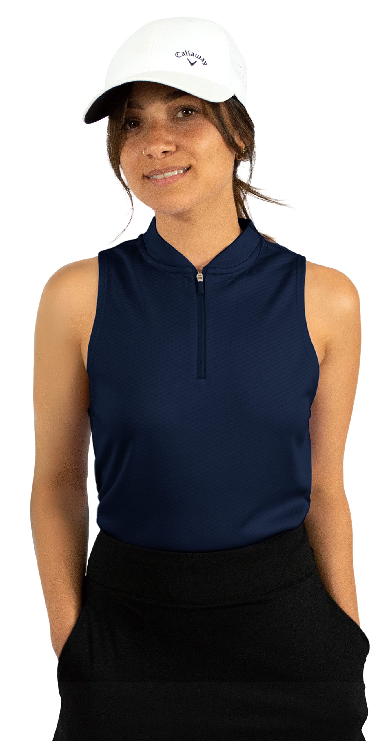 Three Sixty Six Womens Sleeveless Collarless Golf Polo Shirt with Zipper - Quick Dry Tank Tops for Women
