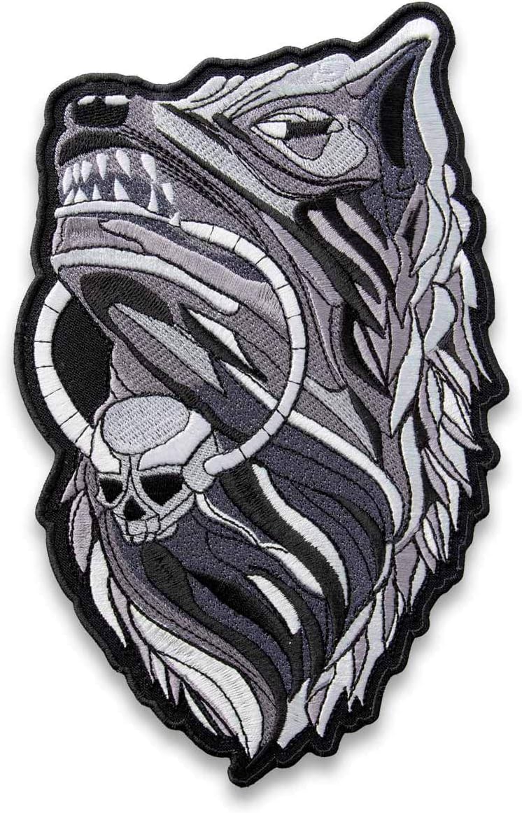 Wolf with Amulet Embroidered Patch Iron On (7.9" x 12.2", Turned to The Left Side)