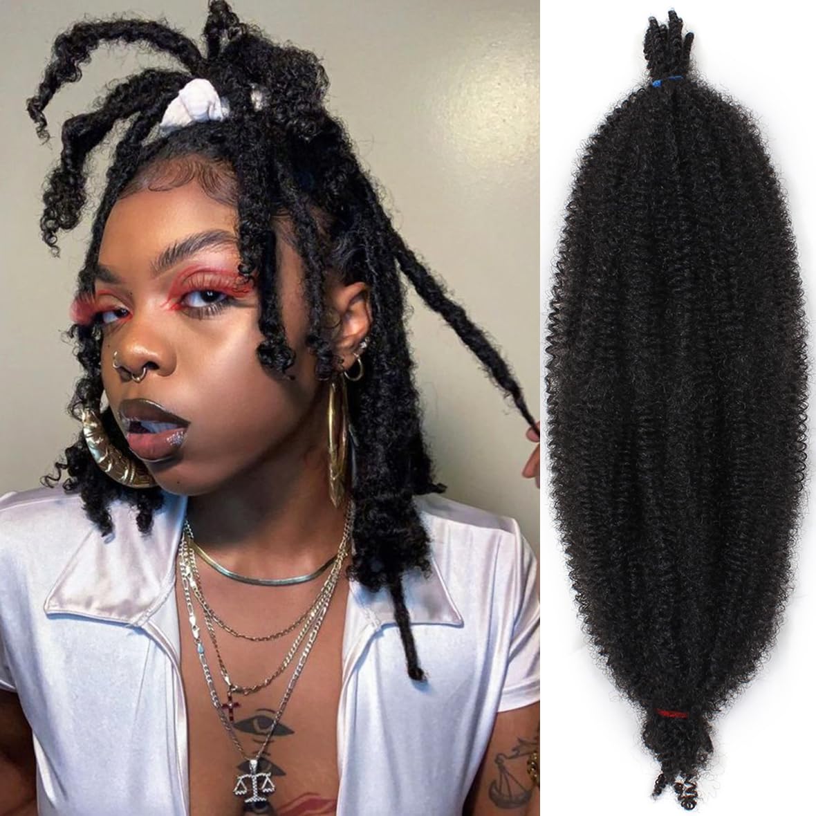 Leeven 10 Inch Springy Afro Twist Hair for Marley Locs Pre-Fluffed Popping Spring Twist Crochet Hair for Distressed Locs 8 Packs Pre-Separate Afro Kinky Curly Marley Braiding Hair Extensions /1B#