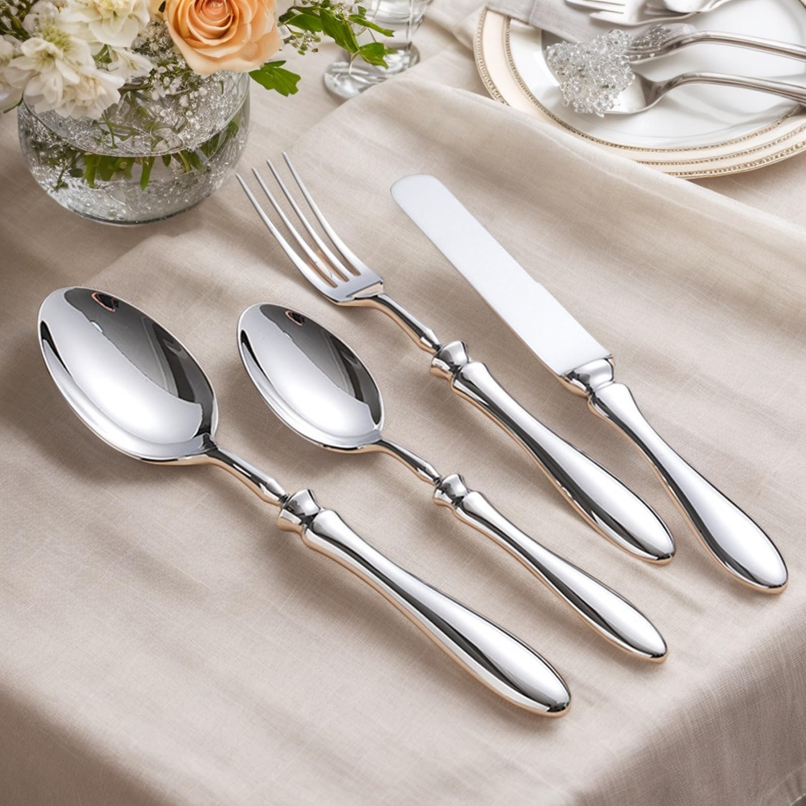 Juego Cubiertos Cubiertos Acero Inoxidable Pulido Cuchillo Bistec Tenedor | Juego De Utensilios Mesa Cuchillo de carne, tenedor, cuchara para comidas, postres, bodas y restaurantes