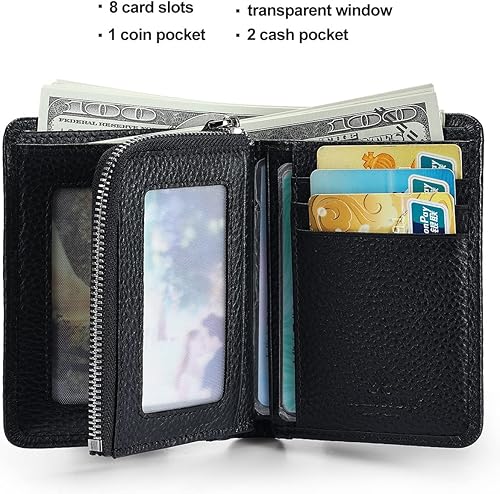 Miniatura 2 de MANBANG Billetera para hombre con cremallera de cuero genuino RFID tarjeteros de piel de vaca con cremallera bolsillo para monedas, carteras