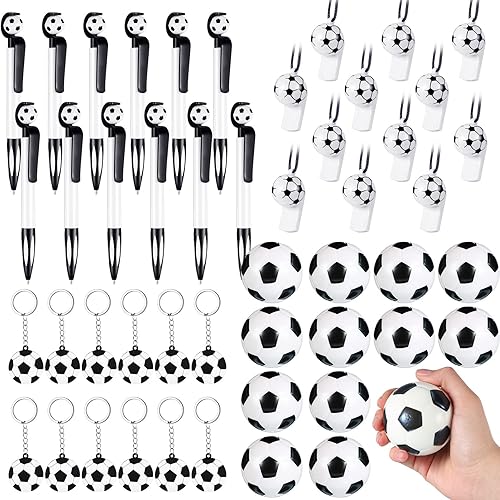 48 piezas de suministros de fiesta de fútbol con temática de fútbol, incluye 12 bolígrafos de fútbol, 12 pelotas deportivas para el estrés, 12