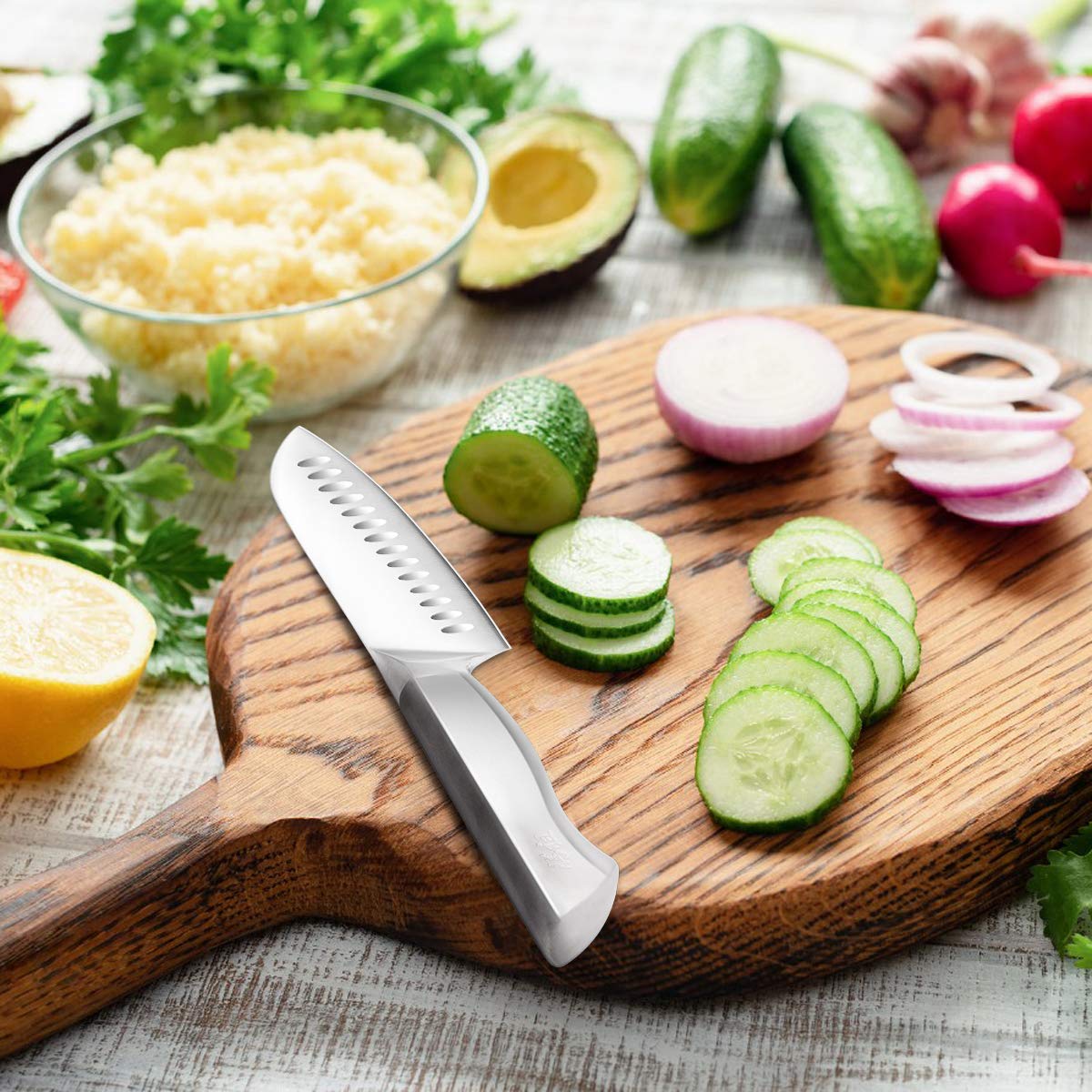 Couteau Santoku SHAN ZU - Acier Inoxydable Allemand - Cuisine Japonaise