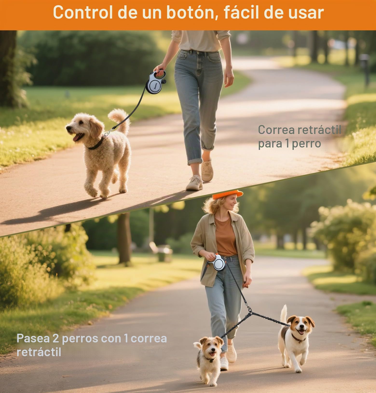 Correa retrámctil para Perro, Correa Extensible de 26ft con Correas elásticas para 2 Perros, Correa elástica con Hebilla de arnés de Seguridad Perro, Correa retráctil de 8 m, Blanco