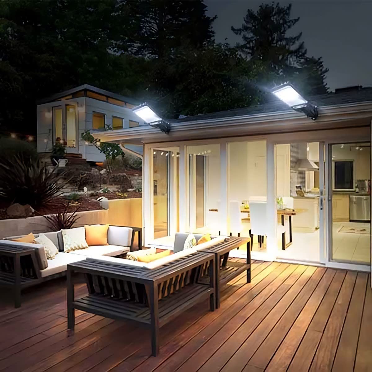 Retoo 120 LED 240 W IP67 lampa solarna z pilotem zdalnego sterowania i czujnikiem zmierzchu do świtu na zewnątrz, do ogrodu, na ulicy, werandę, zimna biel 6000 K, wodoszczelna lampa ścienna