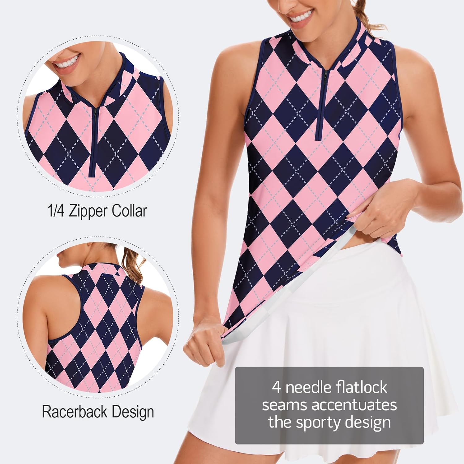 Soneven Women's Sleeveless Golf Shirt Racerback Polo Shirts with Pockets Tennis Tops Golf Tanks Pickleball Shirts - Image 2