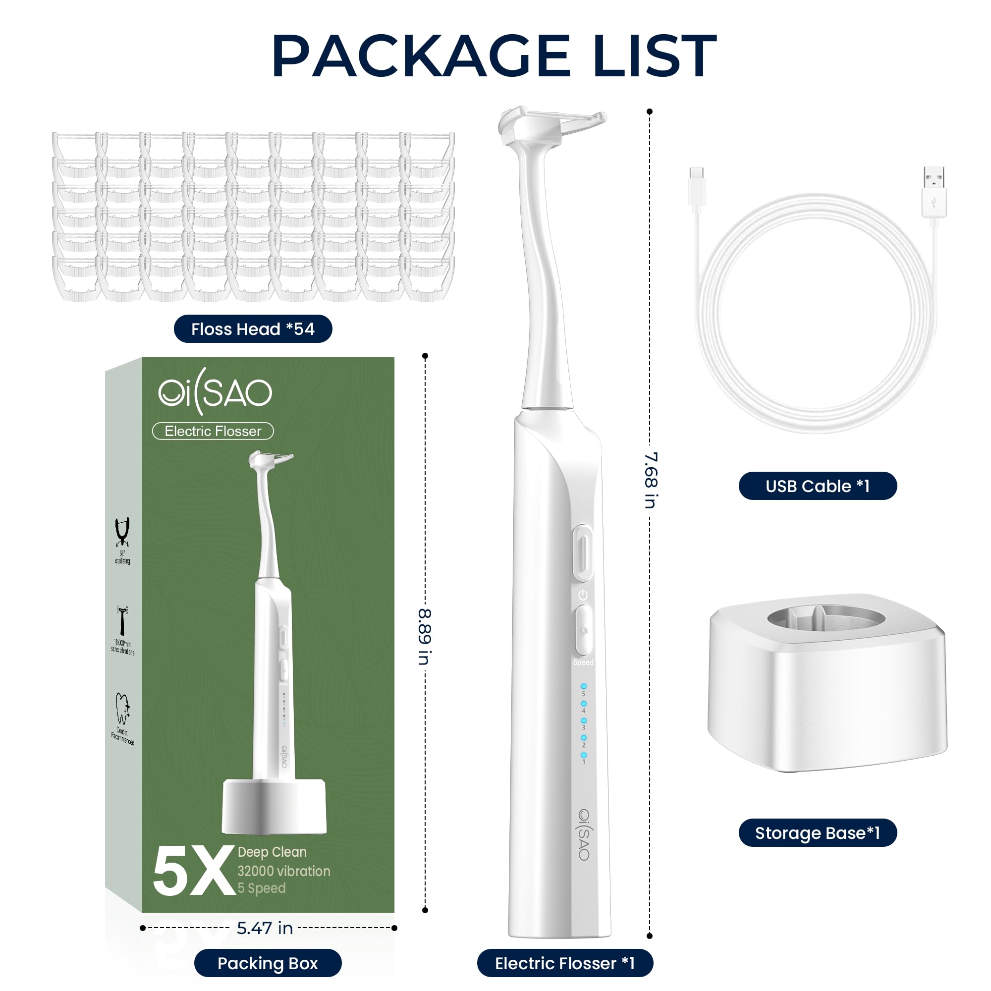 Filo interdentale elettrico (doppia linea e delicato), kit di avviamento con 54 testine di ricarica e 5 modalità, plettri per gengive sensibili, denti stretti, molari posteriori e igiene orale
