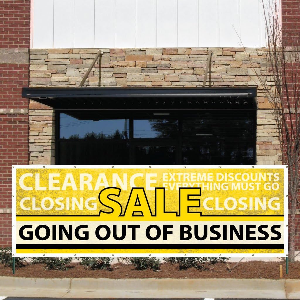 VictoryStore Outdoor Banners - Business Banner - 3 feet X 9 feet "Going Out of Business” 10 ounces Vinyl Banner, with Grommets for Hanging