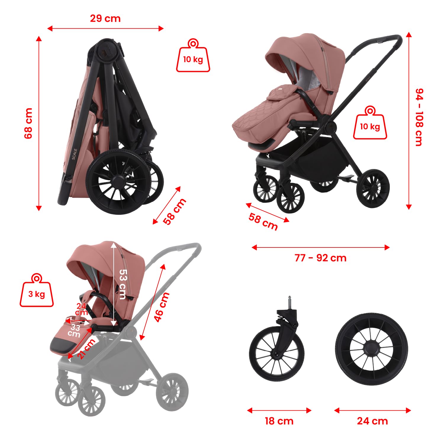 Babylux Poussette de Voyage SCALE avec Fonction Allongée, Couleur: Eosin